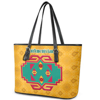 Turkmenistan Traditional Carpet Motif Leather Tote Bag with Ethnic Pattern Design