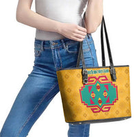 Turkmenistan Traditional Carpet Motif Leather Tote Bag with Ethnic Pattern Design