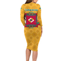 Turkmenistan Traditional Carpet Motif Long Sleeve Bodycon Dress with Ethnic Pattern Design