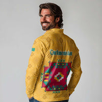 Turkmenistan Traditional Carpet Motif Long Sleeve Polo Shirt with Ethnic Pattern Design