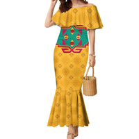 Turkmenistan Traditional Carpet Motif Mermaid Dress with Ethnic Pattern Design