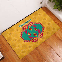 Turkmenistan Traditional Carpet Motif Rubber Doormat with Ethnic Pattern Design