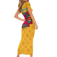 Turkmenistan Traditional Carpet Motif Short Sleeve Bodycon Dress with Ethnic Pattern Design