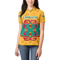 Turkmenistan Traditional Carpet Motif Women Polo Shirt with Ethnic Pattern Design
