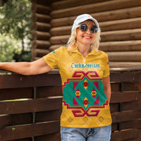 Turkmenistan Traditional Carpet Motif Women Polo Shirt with Ethnic Pattern Design