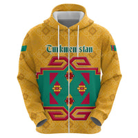 Turkmenistan Traditional Carpet Motif Zip Hoodie with Ethnic Pattern Design