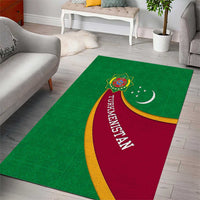 Turkmenistan Green Area Rug with Crescent Moon and State Emblem Design