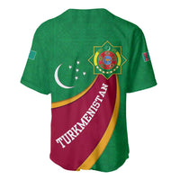 Turkmenistan Green Baseball Jersey with Crescent Moon and State Emblem Design