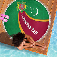 Turkmenistan Green Beach Blanket with Crescent Moon and State Emblem Design