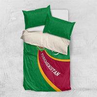 Turkmenistan Green Bedding Set with Crescent Moon and State Emblem Design