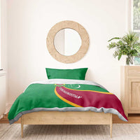Turkmenistan Green Bedding Set with Crescent Moon and State Emblem Design