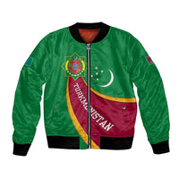 Turkmenistan Green Bomber Jacket with Crescent Moon and State Emblem Design