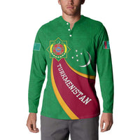 Turkmenistan Green Button Sweatshirt with Crescent Moon and State Emblem Design