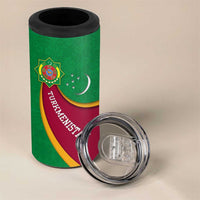 Turkmenistan Green 4 in 1 Can Cooler Tumbler with Crescent Moon and State Emblem Design