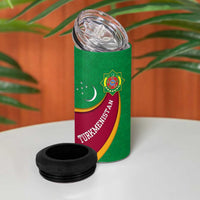 Turkmenistan Green 4 in 1 Can Cooler Tumbler with Crescent Moon and State Emblem Design