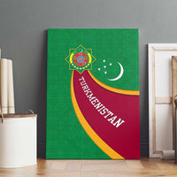 Turkmenistan Green Canvas Wall Art with Crescent Moon and State Emblem Design