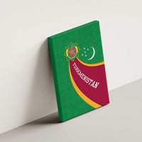 Turkmenistan Green Canvas Wall Art with Crescent Moon and State Emblem Design