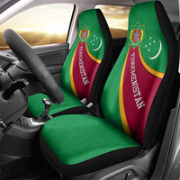 Turkmenistan Green Car Seat Cover with Crescent Moon and State Emblem Design