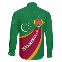 Turkmenistan Green Family Matching Off Shoulder Maxi Dress and Hawaiian Shirt with Crescent Moon and State Emblem Design