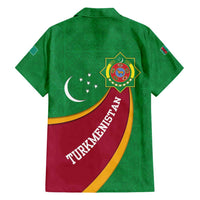 Turkmenistan Green Family Matching Summer Maxi Dress and Hawaiian Shirt with Crescent Moon and State Emblem Design