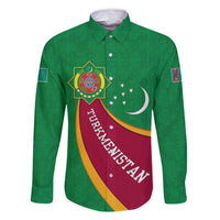 Turkmenistan Green Family Matching Tank Maxi Dress and Hawaiian Shirt with Crescent Moon and State Emblem Design