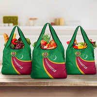 Turkmenistan Green Grocery Bag with Crescent Moon and State Emblem Design