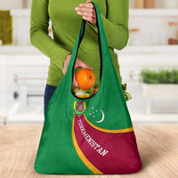 Turkmenistan Green Grocery Bag with Crescent Moon and State Emblem Design