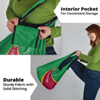 Turkmenistan Green Grocery Bag with Crescent Moon and State Emblem Design