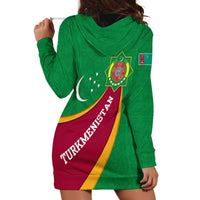 Turkmenistan Green Hoodie Dress with Crescent Moon and State Emblem Design