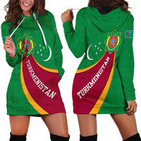 Turkmenistan Green Hoodie Dress with Crescent Moon and State Emblem Design