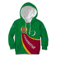 Turkmenistan Green Kid Hoodie with Crescent Moon and State Emblem Design