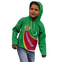 Turkmenistan Green Kid Hoodie with Crescent Moon and State Emblem Design