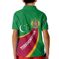 Turkmenistan Green Kid Polo Shirt with Crescent Moon and State Emblem Design
