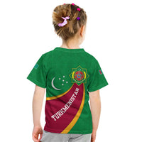 Turkmenistan Green Kid T Shirt with Crescent Moon and State Emblem Design