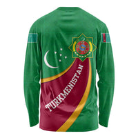 Turkmenistan Green Long Sleeve Shirt with Crescent Moon and State Emblem Design