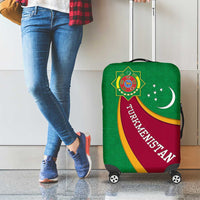 Turkmenistan Green Luggage Cover with Crescent Moon and State Emblem Design