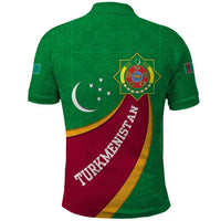 Turkmenistan Green Polo Shirt with Crescent Moon and State Emblem Design