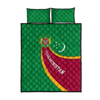 Turkmenistan Green Quilt Bed Set with Crescent Moon and State Emblem Design