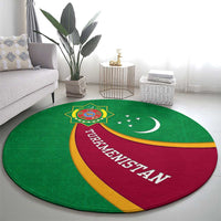 Turkmenistan Green Round Carpet with Crescent Moon and State Emblem Design