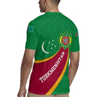 Turkmenistan Green Rugby Jersey with Crescent Moon and State Emblem Design