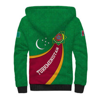 Turkmenistan Green Sherpa Hoodie with Crescent Moon and State Emblem Design