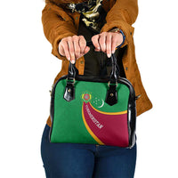 Turkmenistan Green Shoulder Handbag with Crescent Moon and State Emblem Design