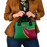 Turkmenistan Green Shoulder Handbag with Crescent Moon and State Emblem Design