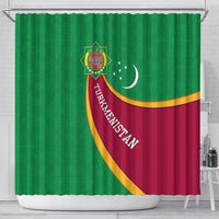 Turkmenistan Green Shower Curtain with Crescent Moon and State Emblem Design