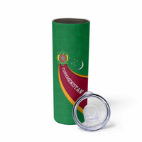 Turkmenistan Green Skinny Tumbler with Crescent Moon and State Emblem Design