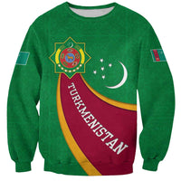 Turkmenistan Green Sweatshirt with Crescent Moon and State Emblem Design