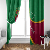 Turkmenistan Green Window Curtain with Crescent Moon and State Emblem Design