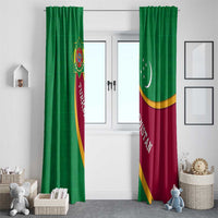 Turkmenistan Green Window Curtain with Crescent Moon and State Emblem Design