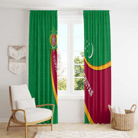Turkmenistan Green Window Curtain with Crescent Moon and State Emblem Design