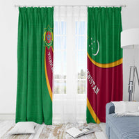 Turkmenistan Green Window Curtain with Crescent Moon and State Emblem Design